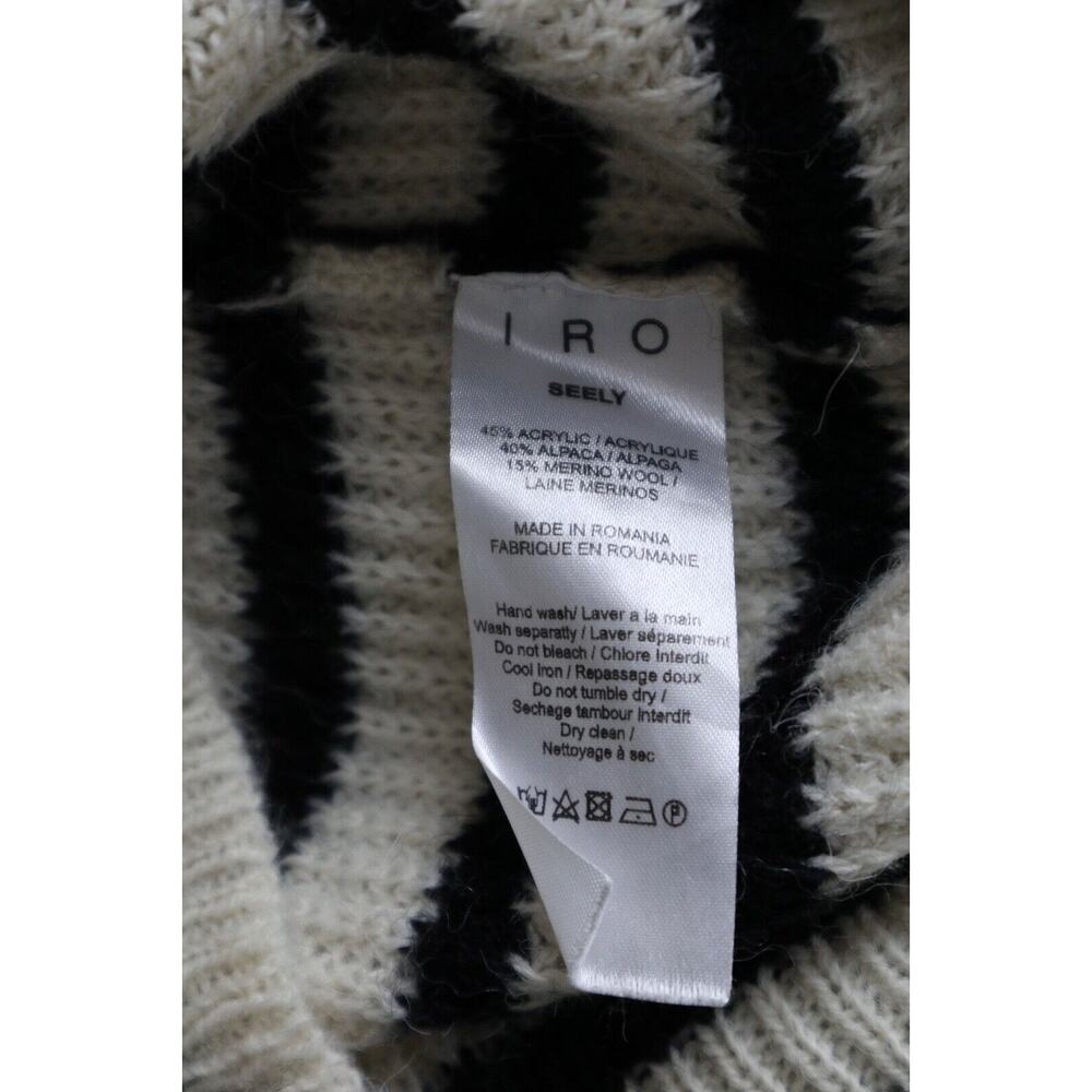 IRO Size S Seely Alpaca Wool Knit Turtle Neck Sweater Black White Stripes - Picture 15 of 15